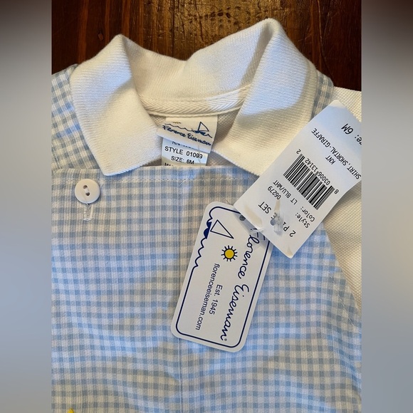FLORENCE EISMAN 2 Piece Set Blue Gingham Jumper and White Collar Shirt Giraffe - Picture 2 of 4